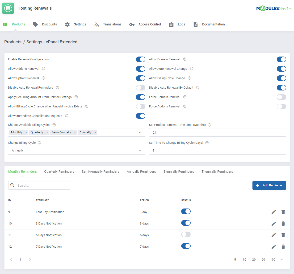 Hosting Renewals For WHMCS: Module Screenshot 5