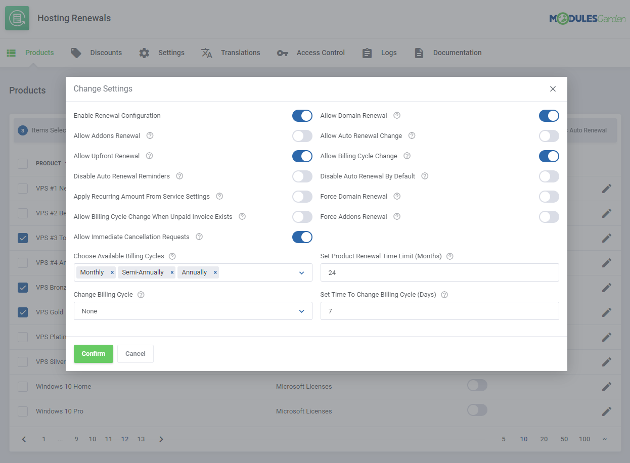 Hosting Renewals For WHMCS: Module Screenshot 7