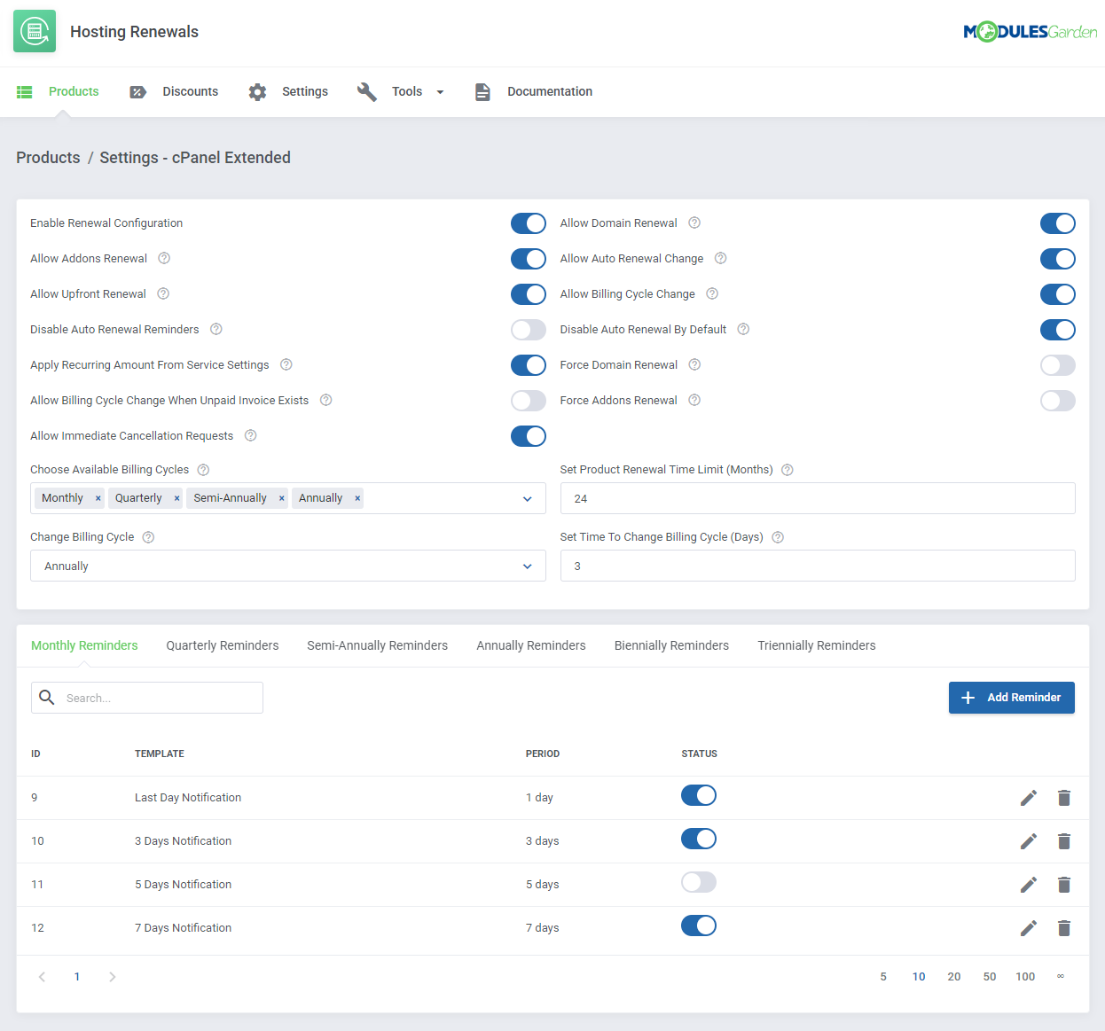 Hosting Renewals For WHMCS: Module Screenshot 5