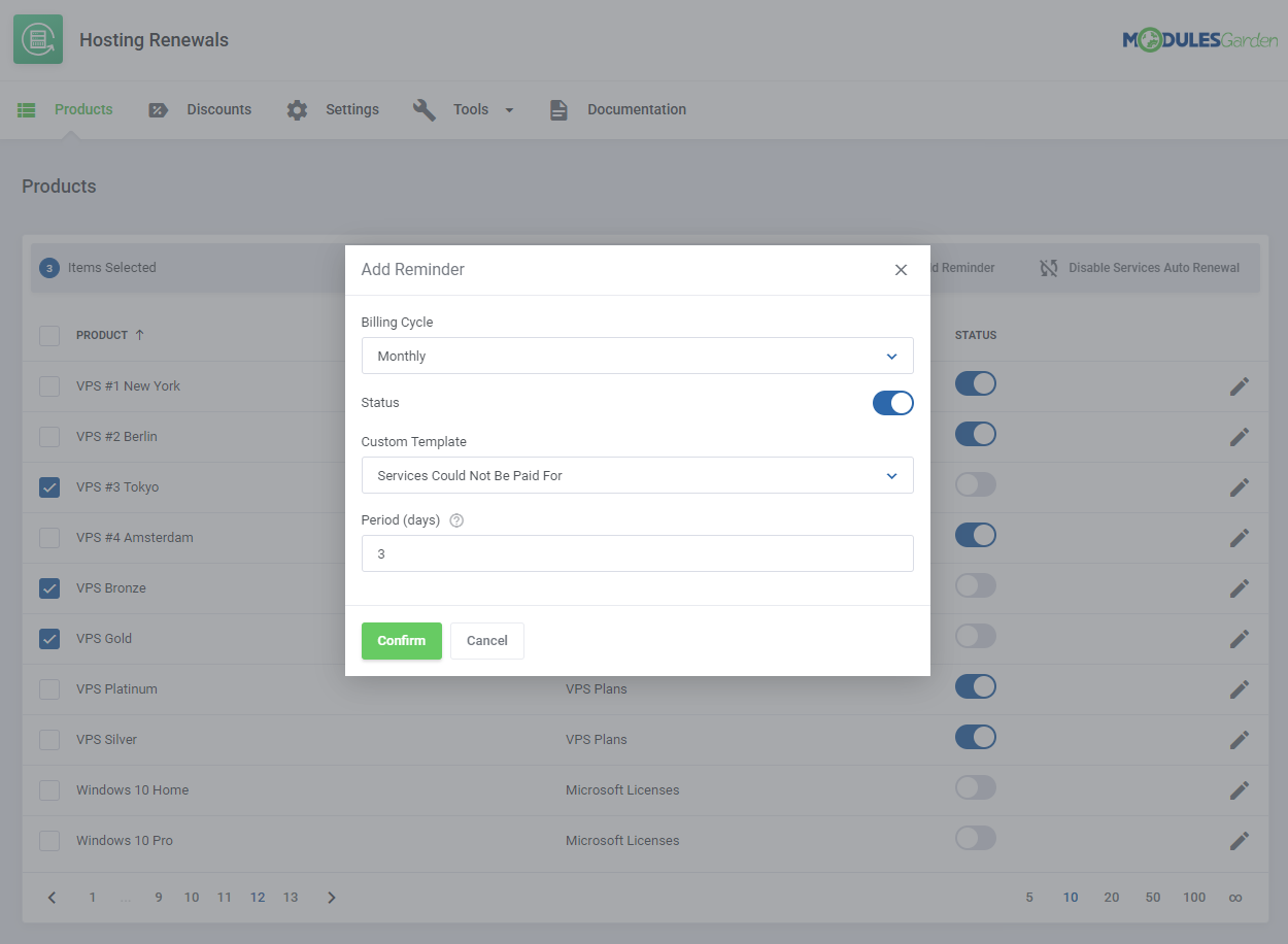 Hosting Renewals For WHMCS: Module Screenshot 8