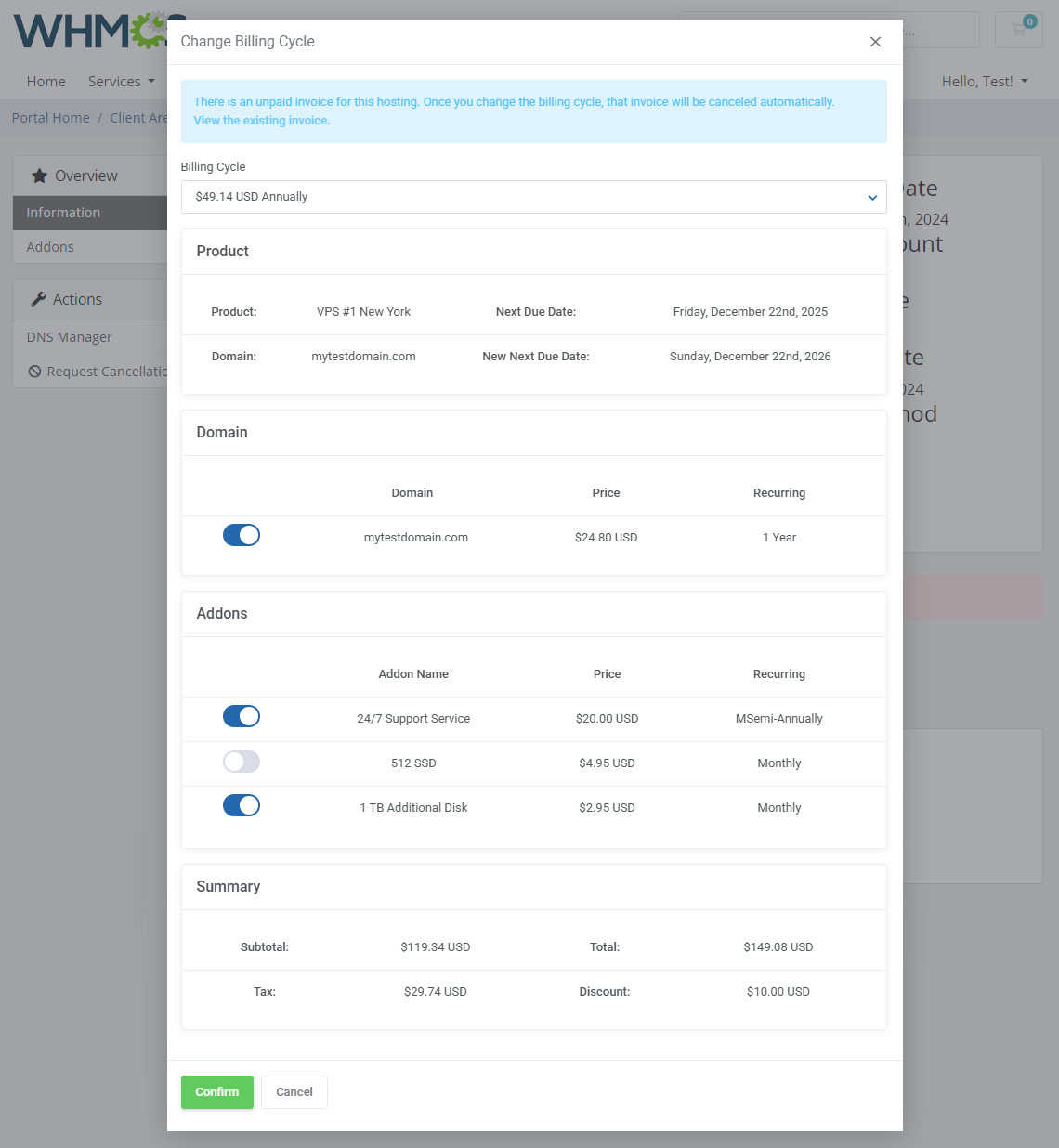 Hosting Renewals For WHMCS: Module Screenshot 2