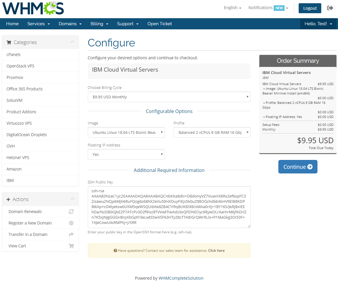 IBM Cloud Virtual Servers For WHMCS: Module Screenshot 2