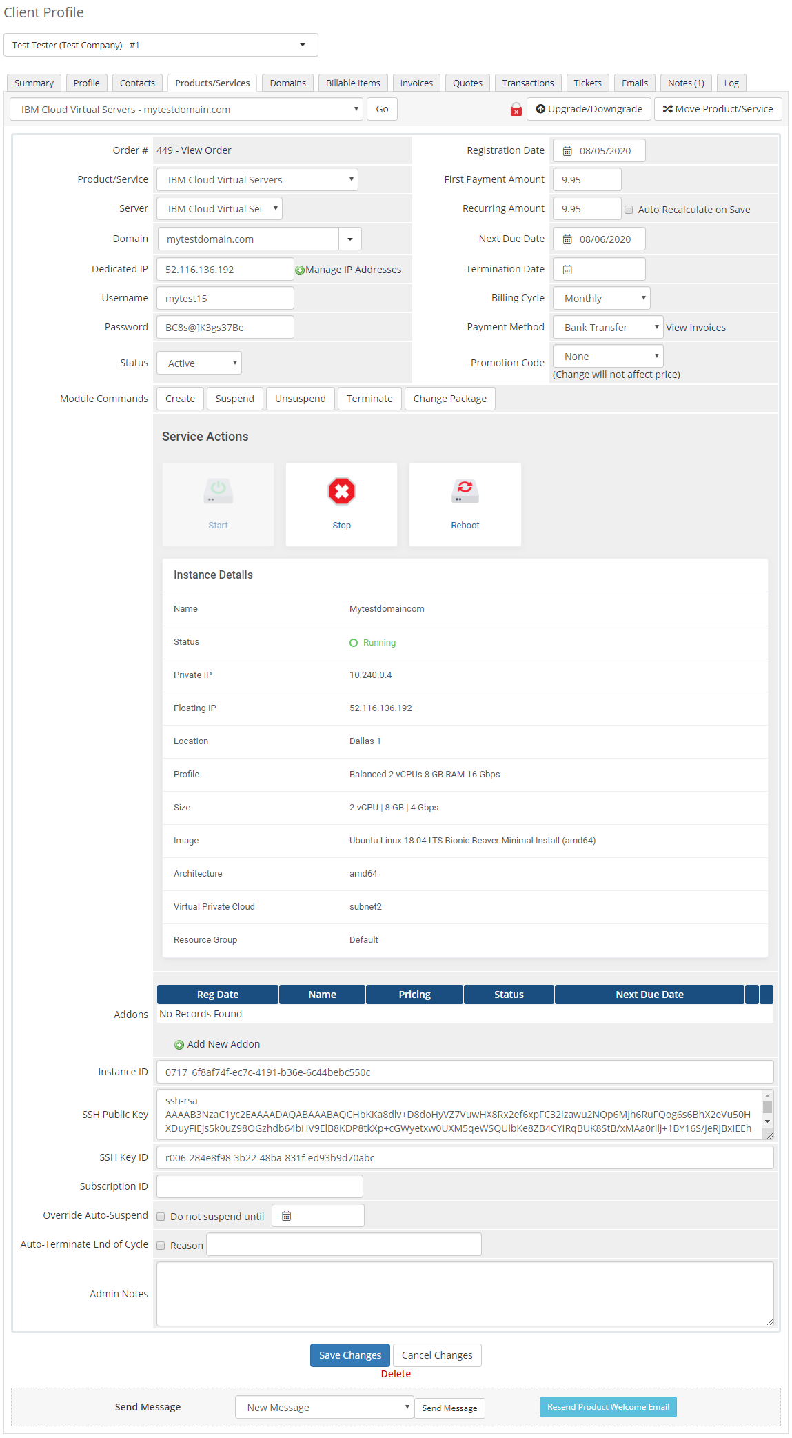 IBM Cloud Virtual Servers For WHMCS: Module Screenshot 3