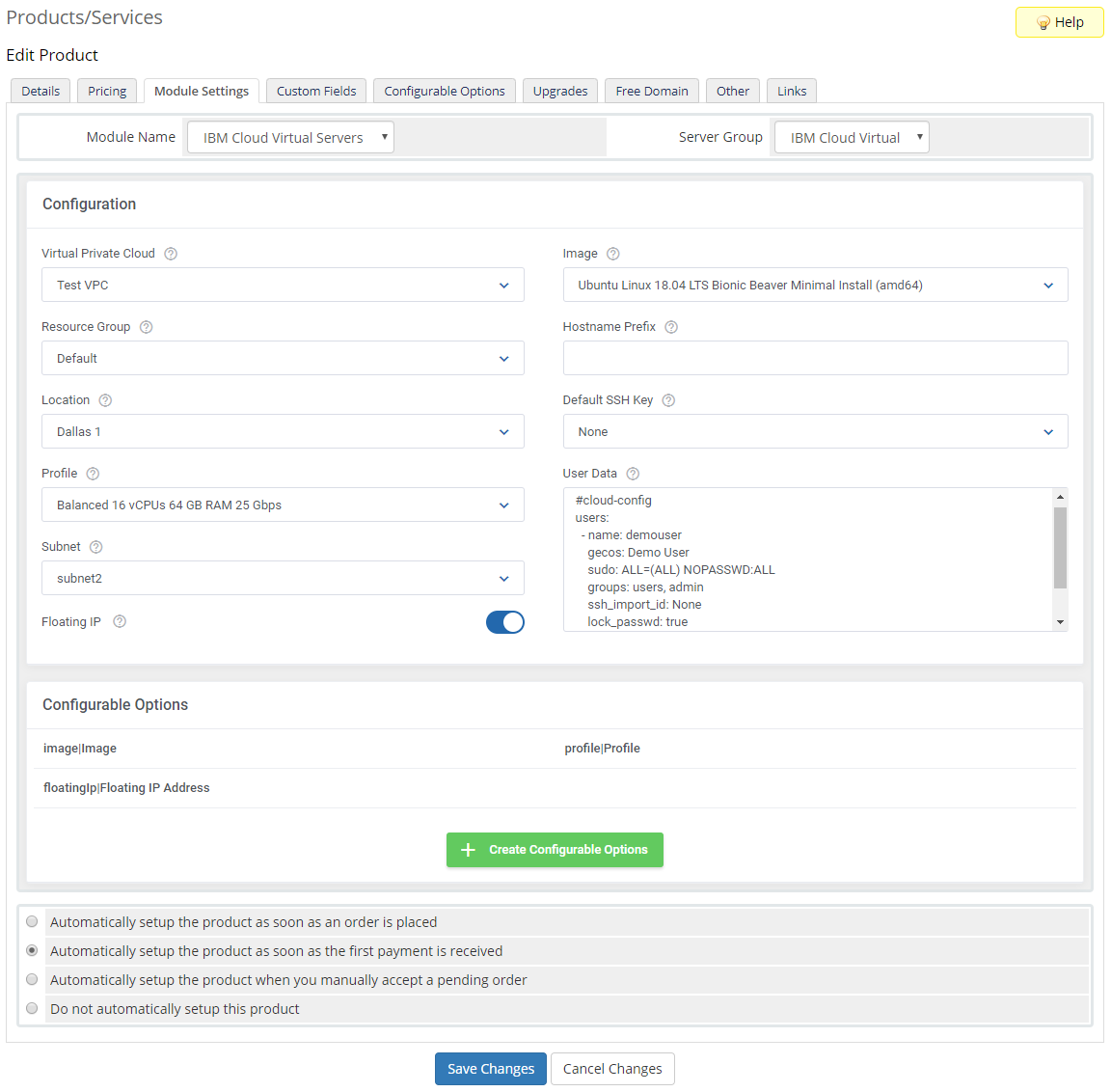 IBM Cloud Virtual Servers For WHMCS: Module Screenshot 4