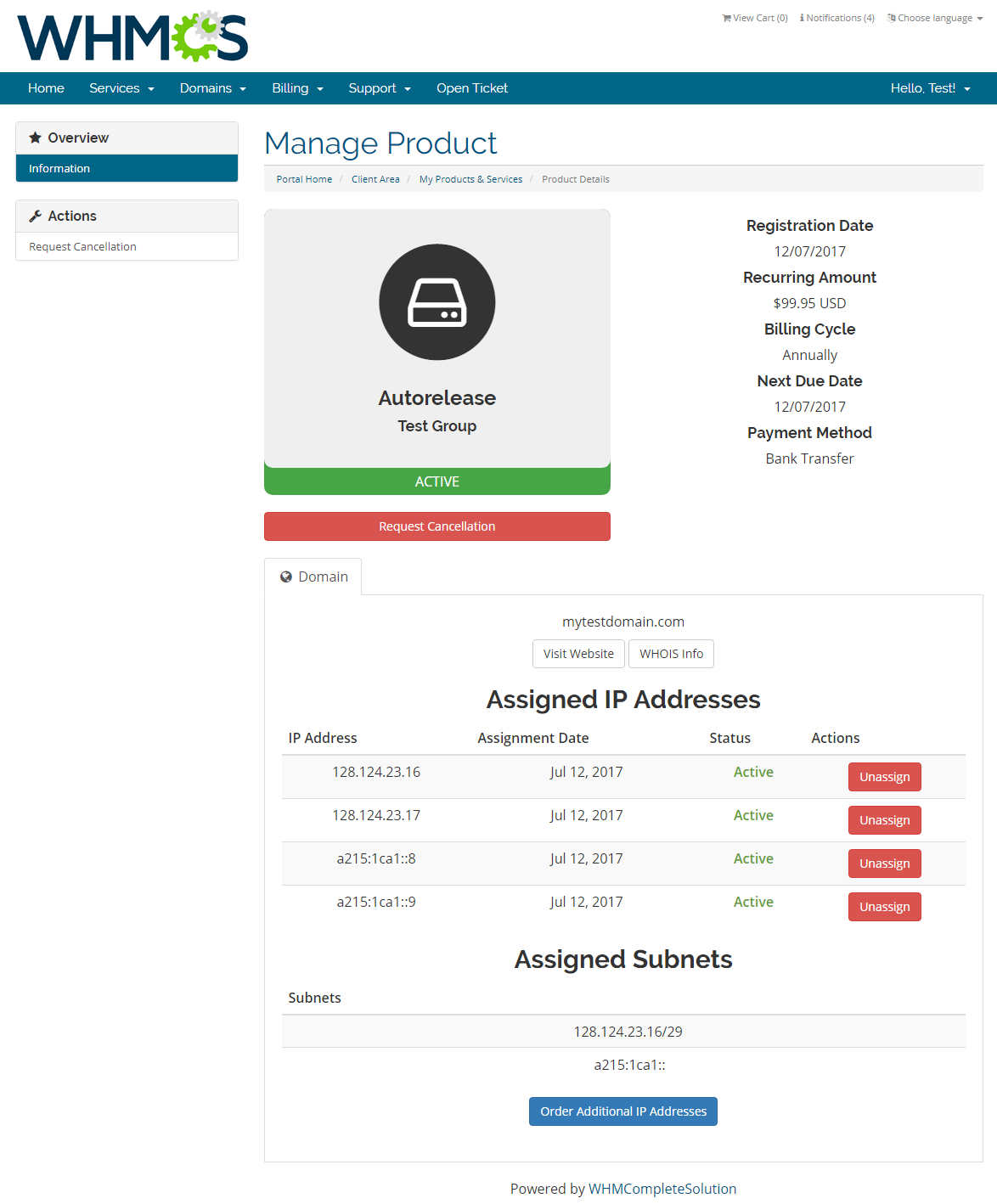 IP Manager For WHMCS: Screen 1