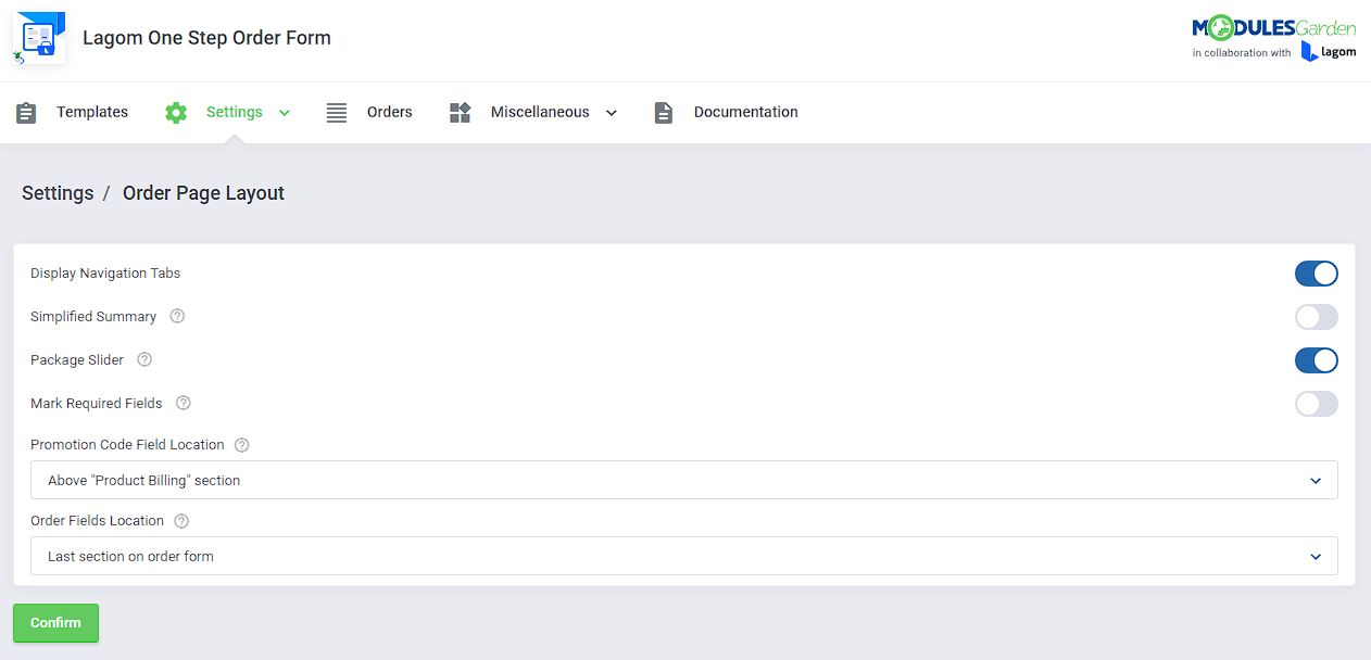 Lagom One Step Order Form For WHMCS: Module Screenshot 10
