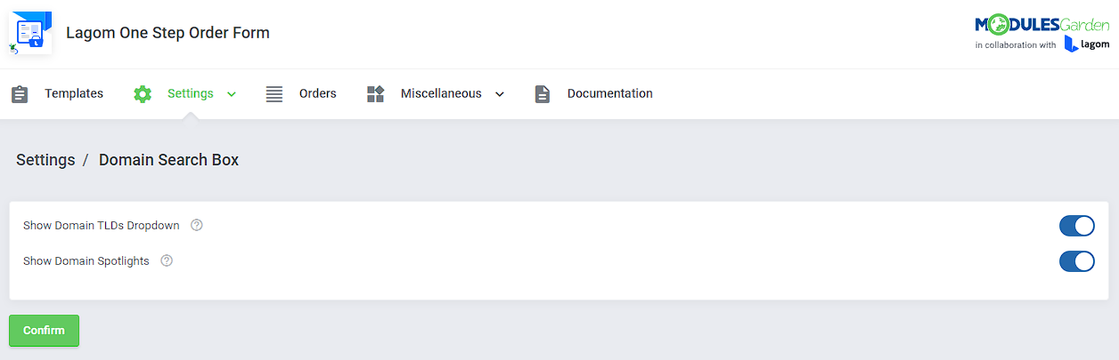 Lagom One Step Order Form For WHMCS: Module Screenshot 11