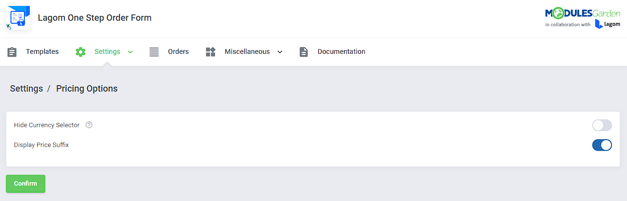 Lagom One Step Order Form For WHMCS: Module Screenshot 12