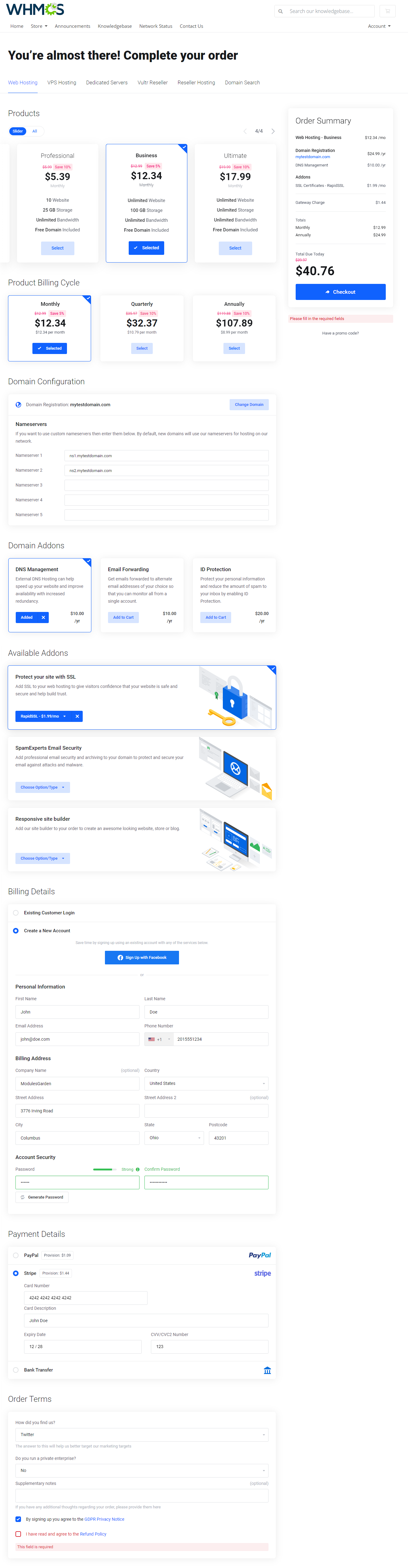 Lagom One Step Order Form For WHMCS: Module Screenshot 2