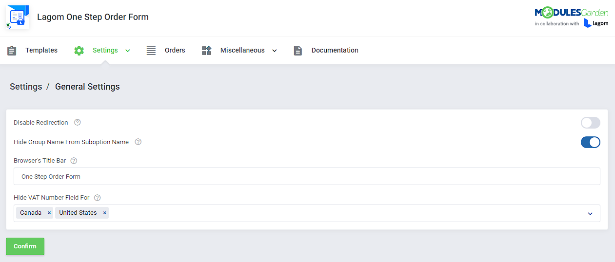 Lagom One Step Order Form For WHMCS: Module Screenshot 9