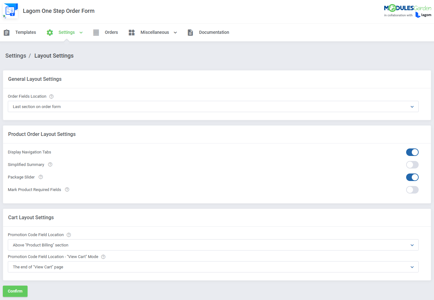 Lagom One Step Order Form For WHMCS: Module Screenshot 11