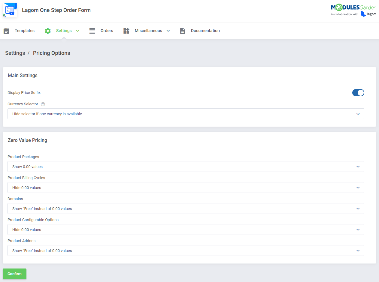 Lagom One Step Order Form For WHMCS: Module Screenshot 13