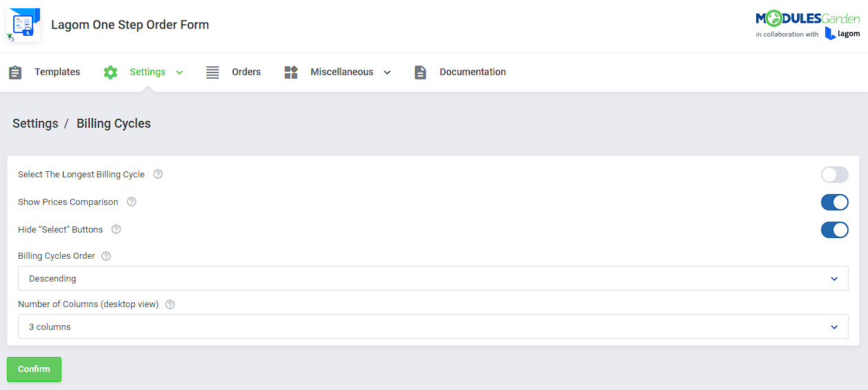 Lagom One Step Order Form For WHMCS: Module Screenshot 14
