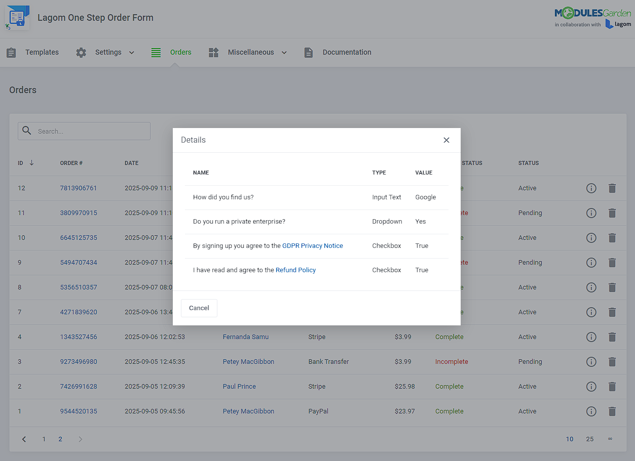 Lagom One Step Order Form For WHMCS: Module Screenshot 18