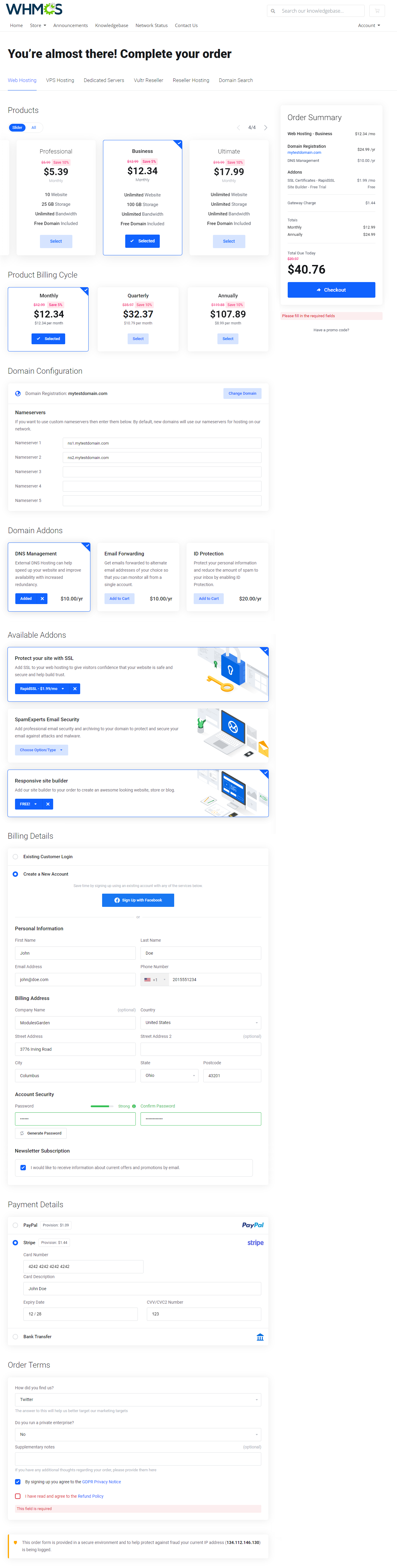 Lagom One Step Order Form For WHMCS: Module Screenshot 2