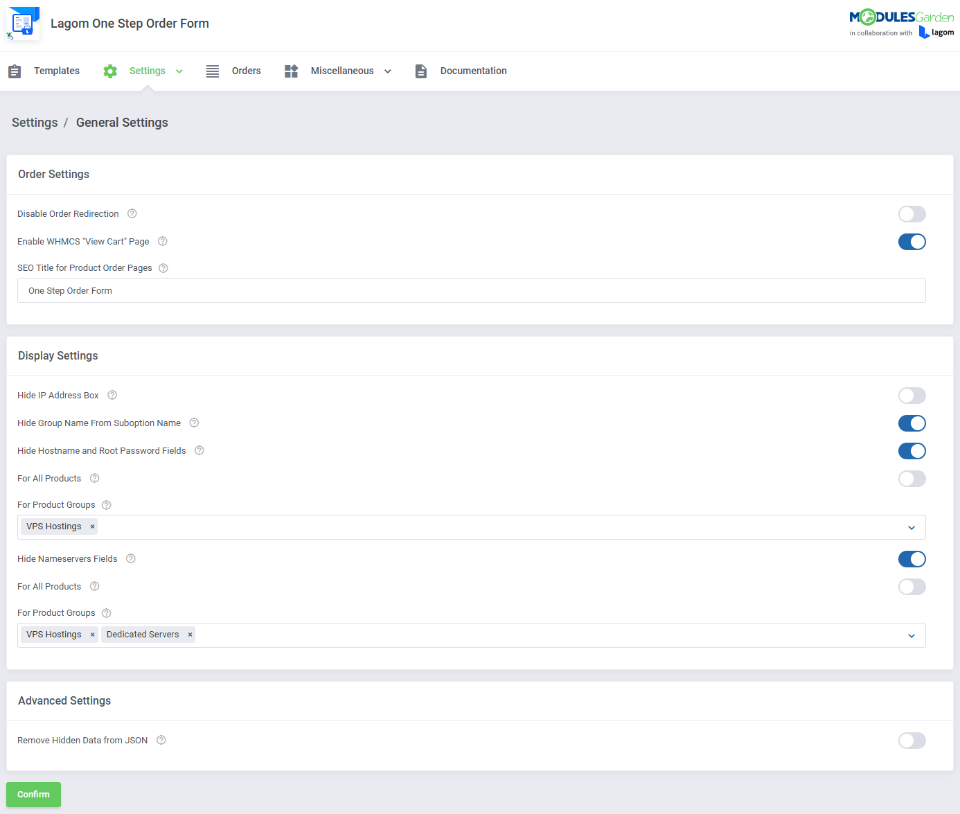 Lagom One Step Order Form For WHMCS: Module Screenshot 10