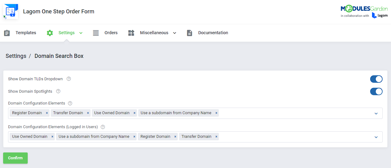 Lagom One Step Order Form For WHMCS: Module Screenshot 12