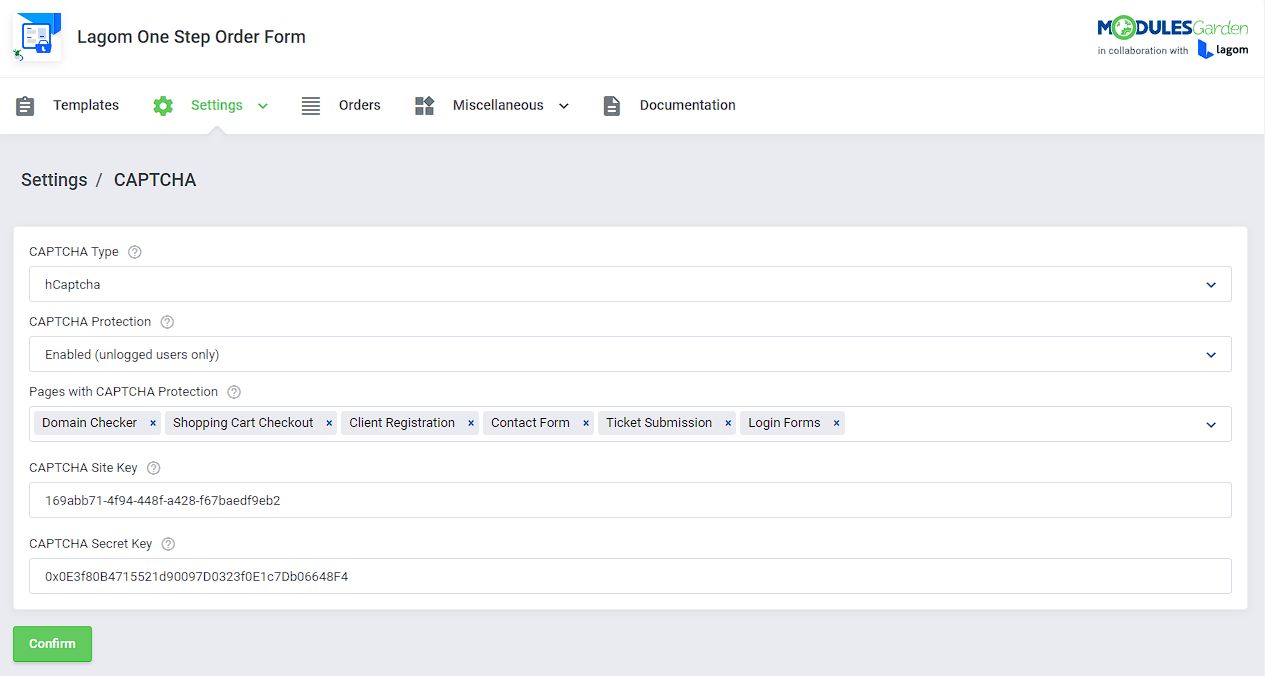 Lagom One Step Order Form For WHMCS: Module Screenshot 16