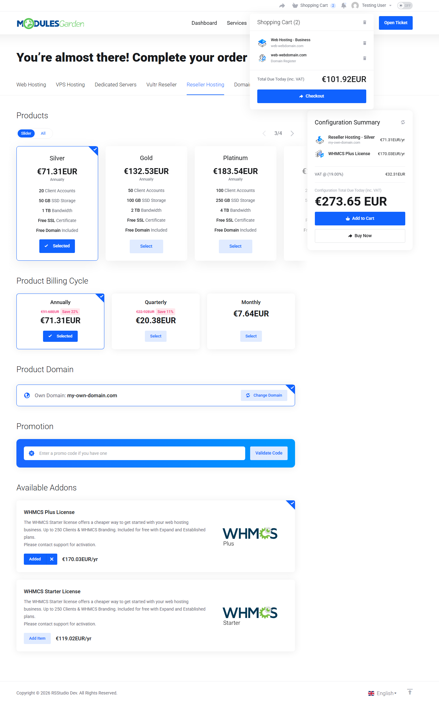 Lagom Smart Order Form For WHMCS: Module Screenshot 3