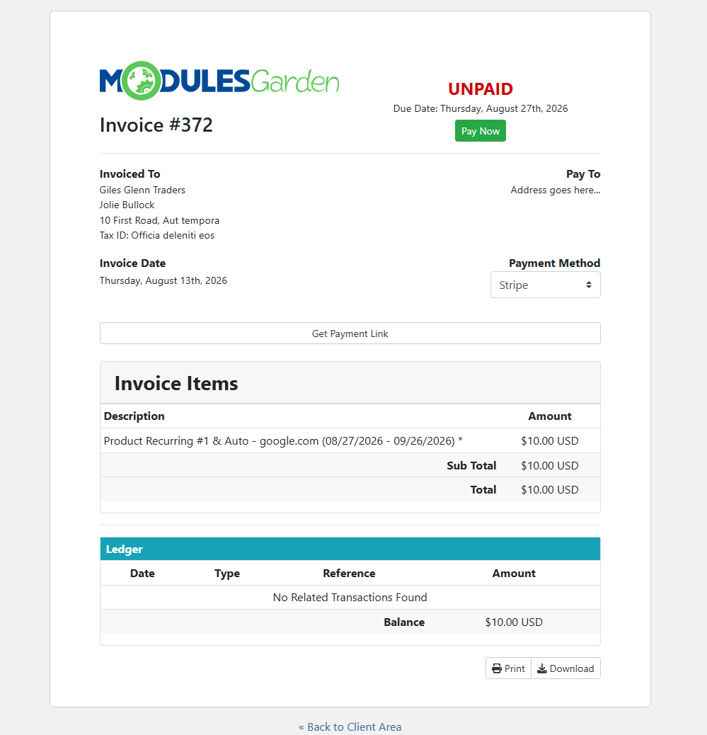 Login-Free Payments For WHMCS: Module Screenshot 1
