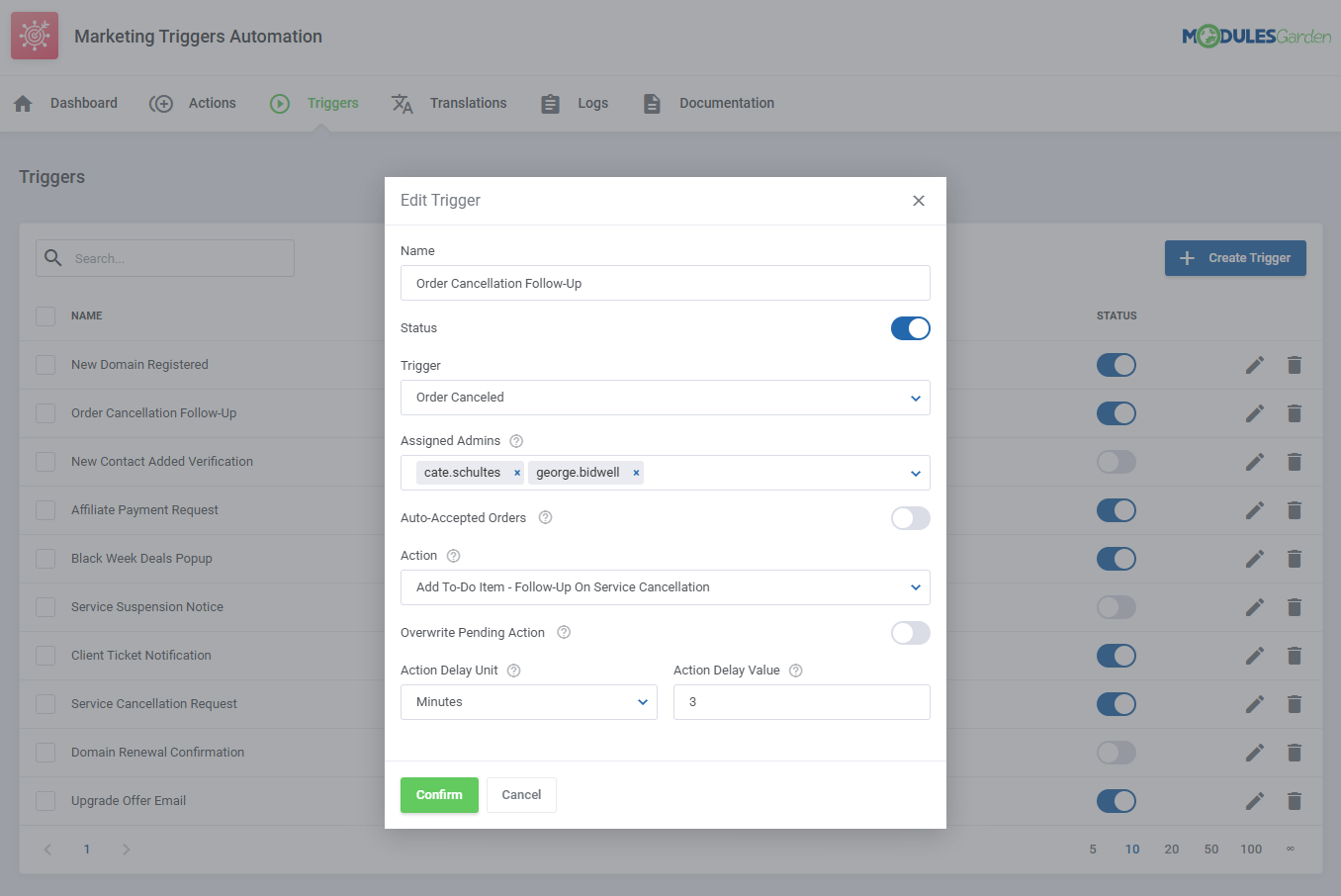 Marketing Triggers Automation For WHMCS: Module Screenshot 11