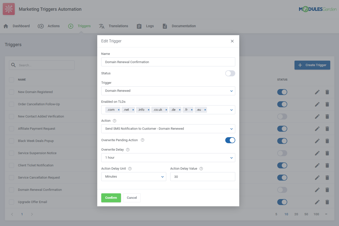 Marketing Triggers Automation For WHMCS: Module Screenshot 13