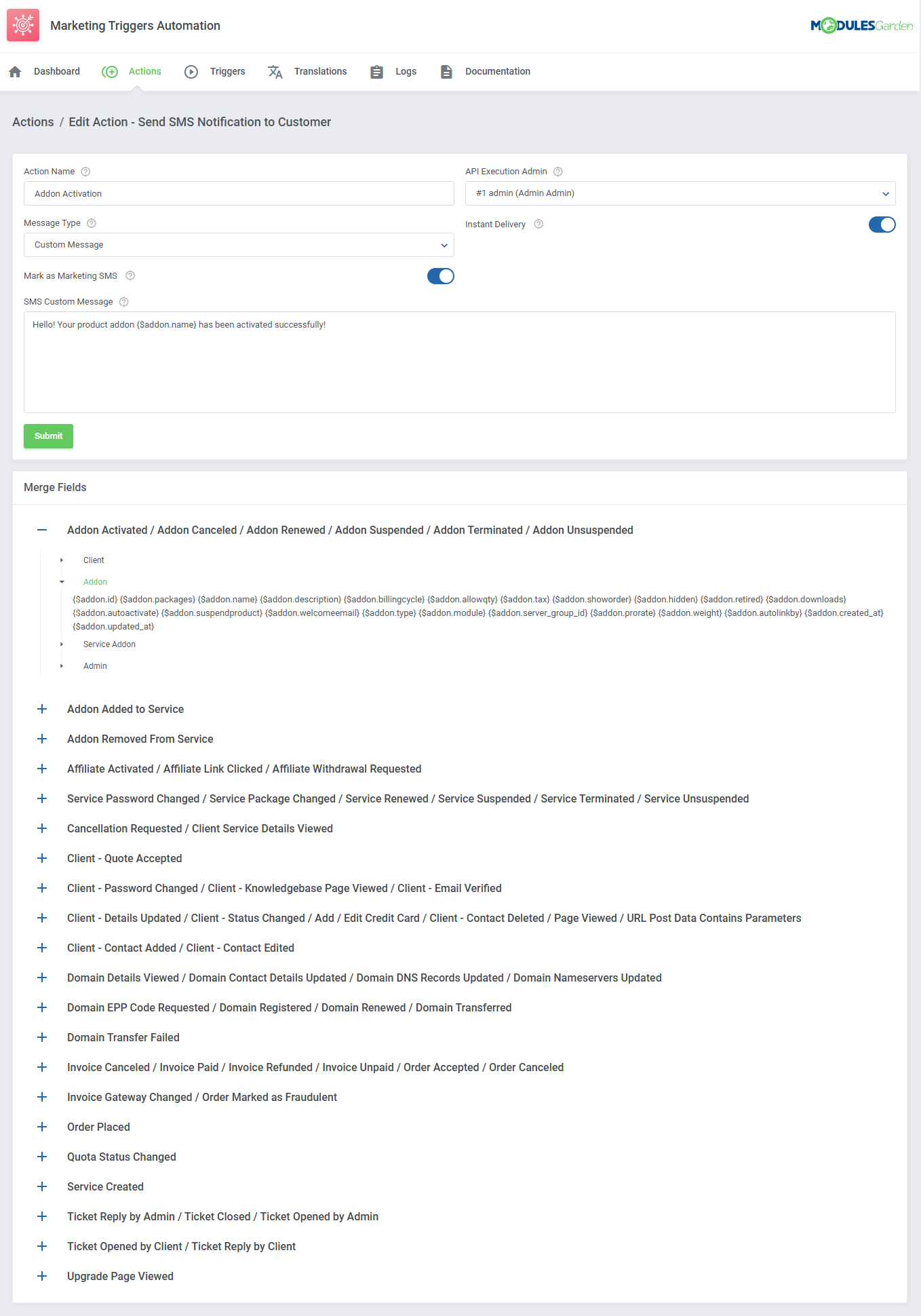 Marketing Triggers Automation For WHMCS: Module Screenshot 5