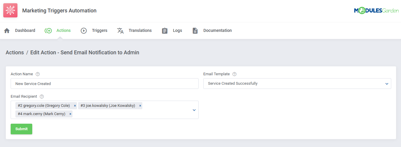 Marketing Triggers Automation For WHMCS: Module Screenshot 7