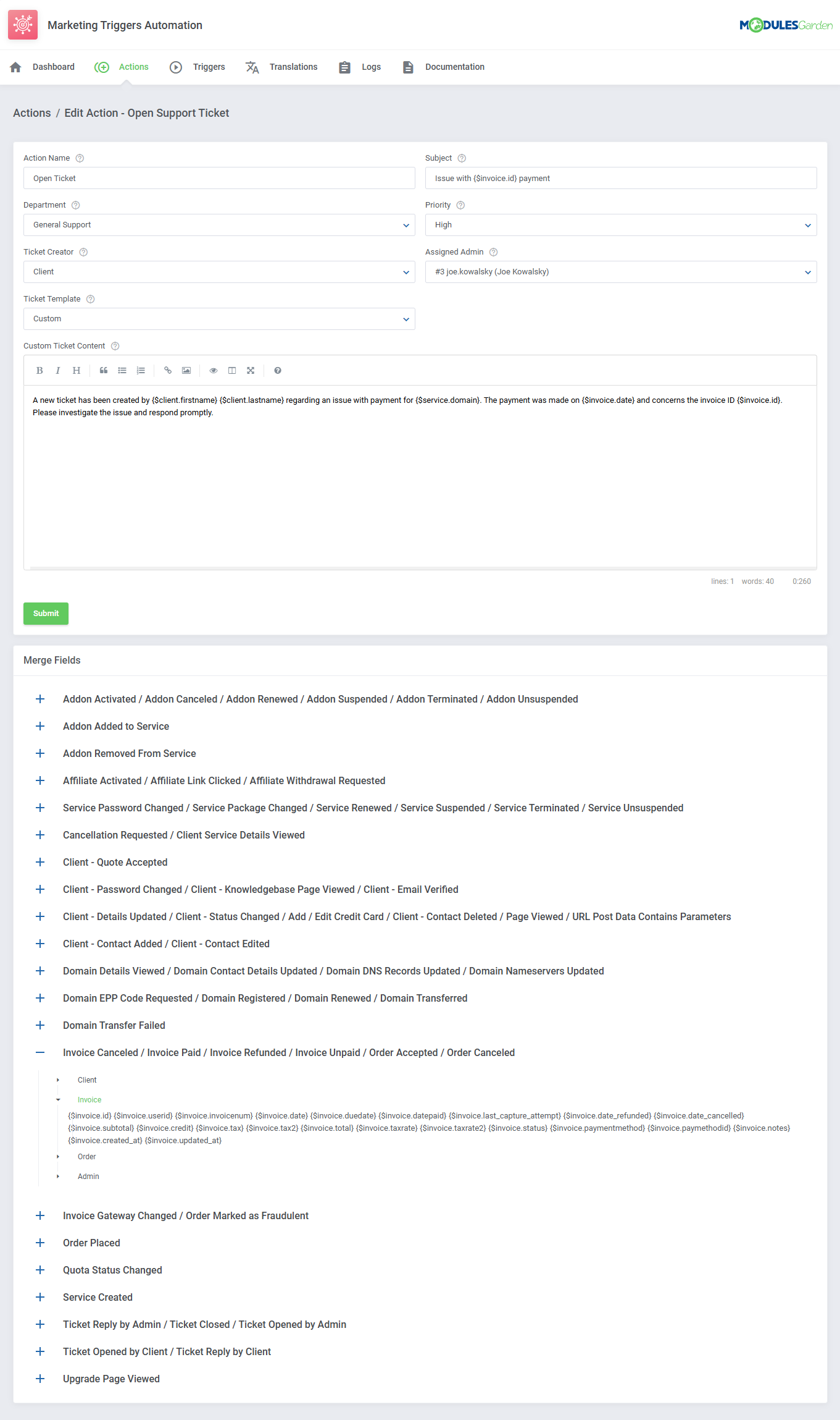 Marketing Triggers Automation For WHMCS: Module Screenshot 8