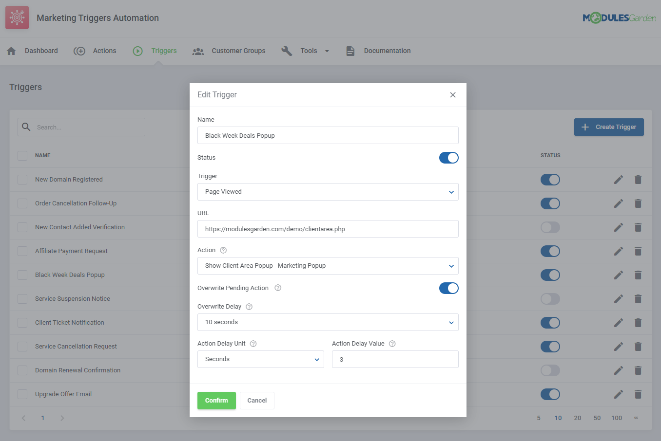 Marketing Triggers Automation For WHMCS: Module Screenshot 10
