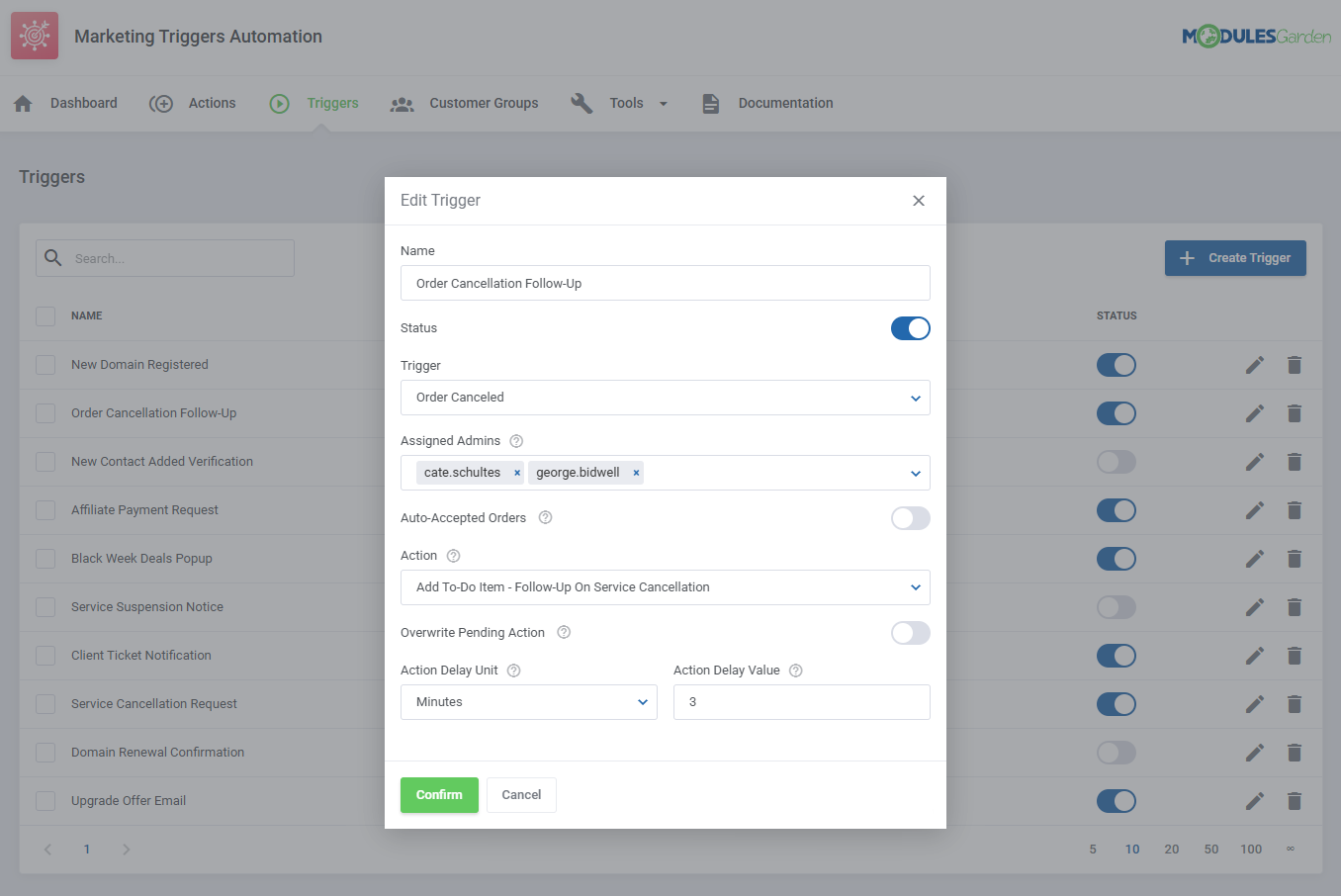 Marketing Triggers Automation For WHMCS: Module Screenshot 11