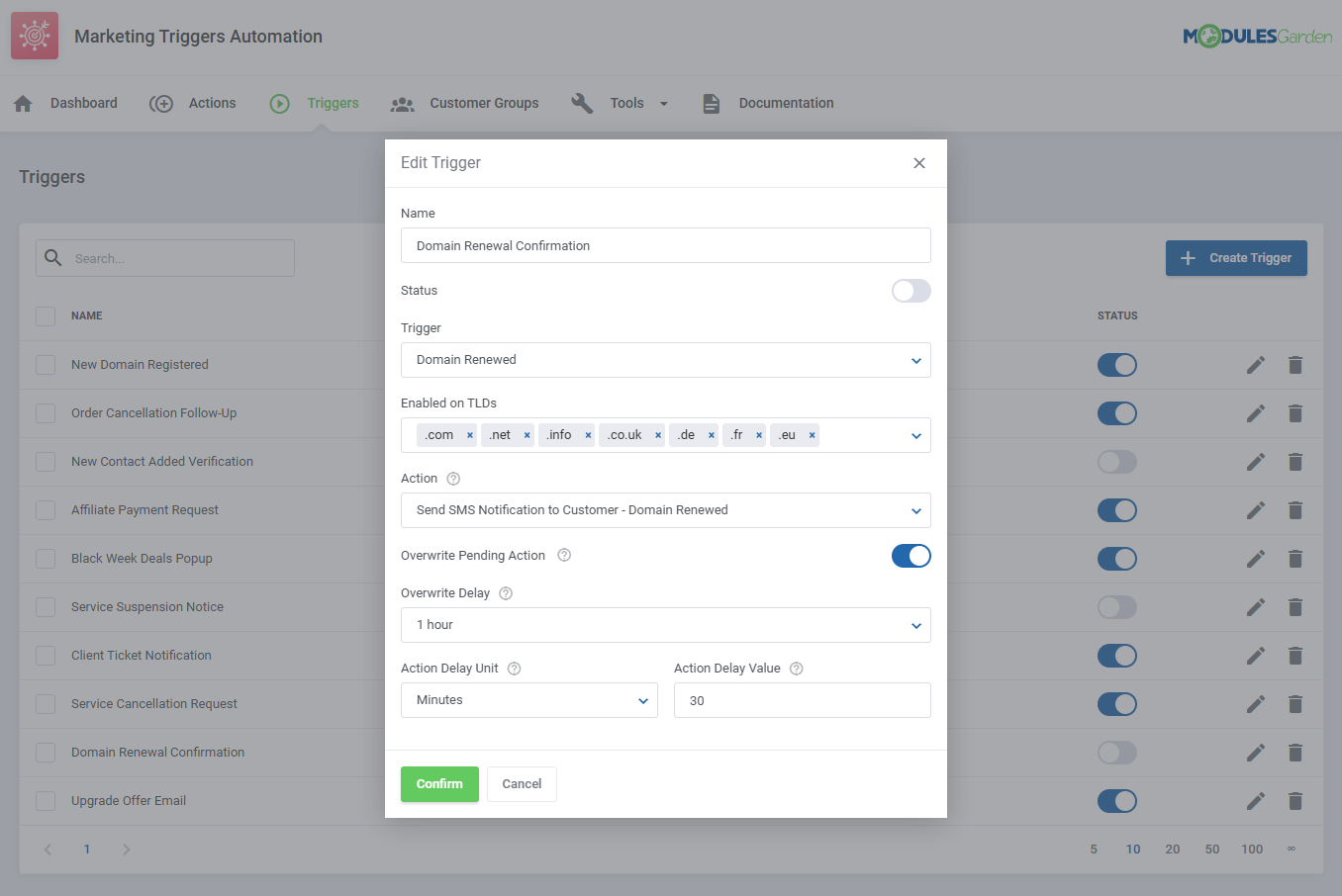 Marketing Triggers Automation For WHMCS: Module Screenshot 13