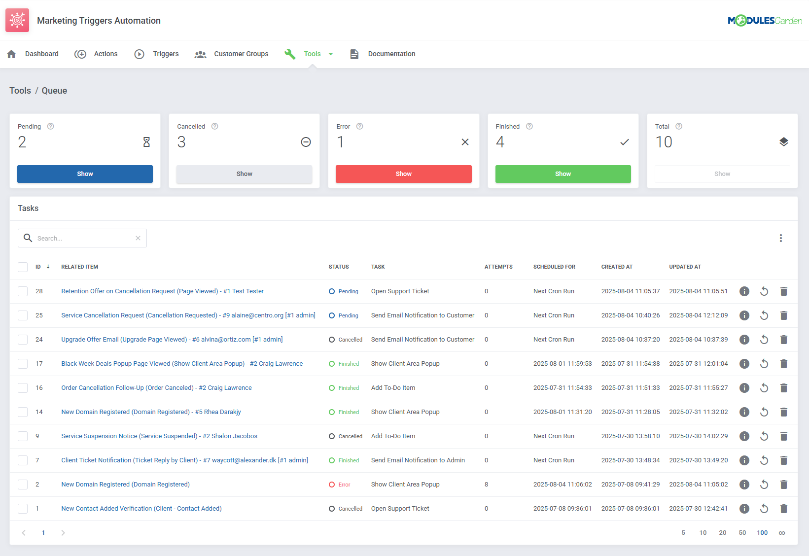 Marketing Triggers Automation For WHMCS: Module Screenshot 16