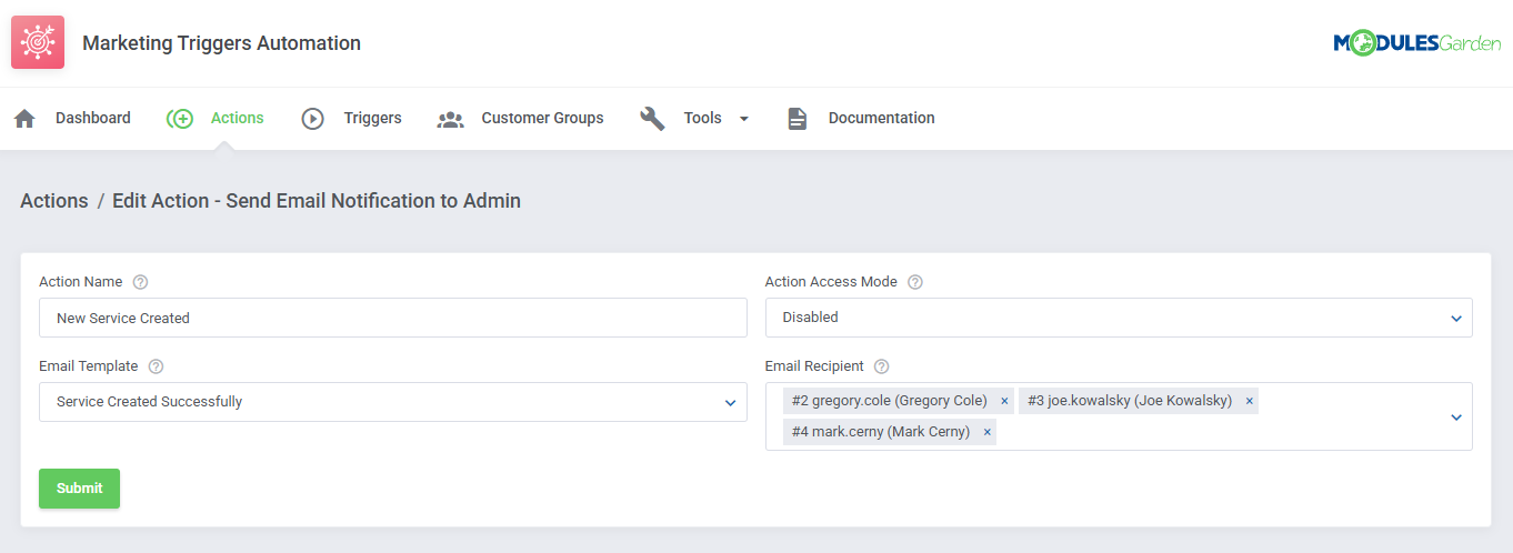 Marketing Triggers Automation For WHMCS: Module Screenshot 7