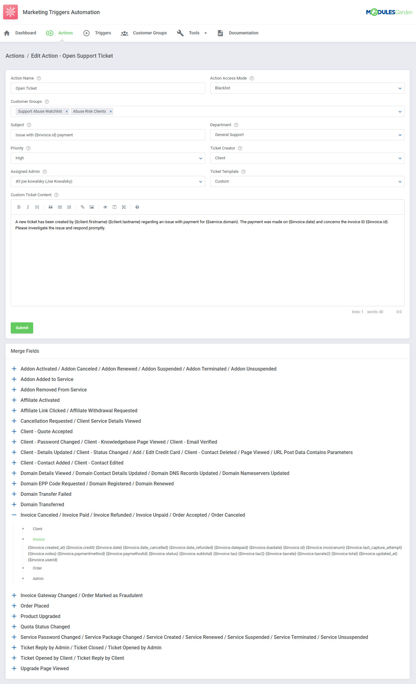 Marketing Triggers Automation For WHMCS: Module Screenshot 8