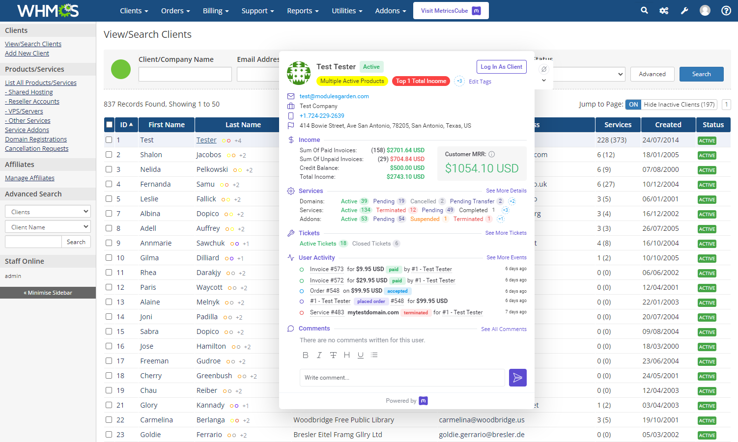MetricsCube Connector For WHMCS: Module Screenshot 11