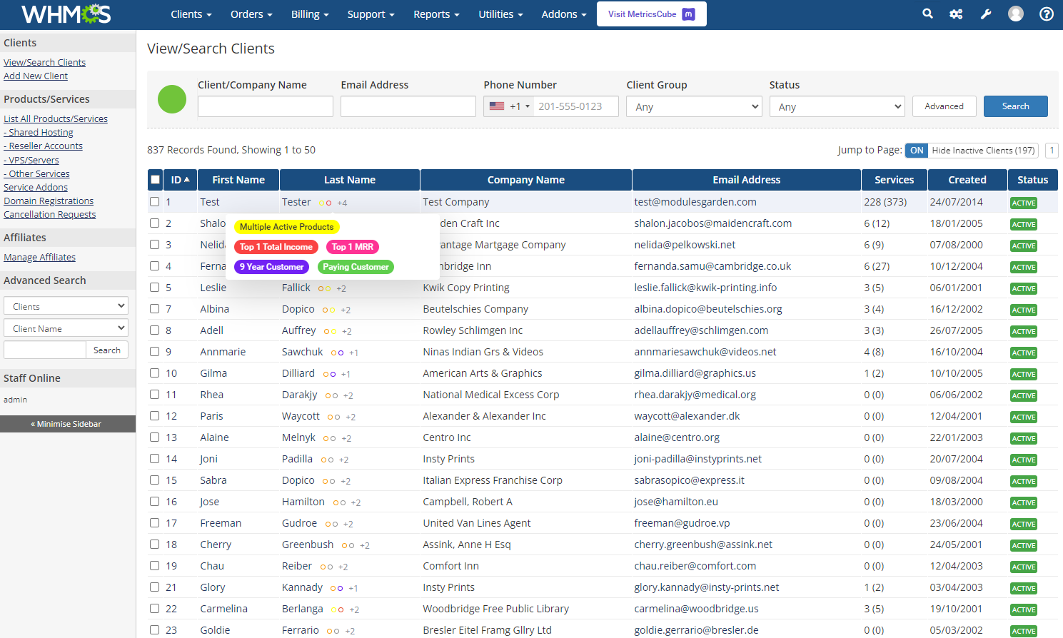 MetricsCube Connector For WHMCS: Module Screenshot 12