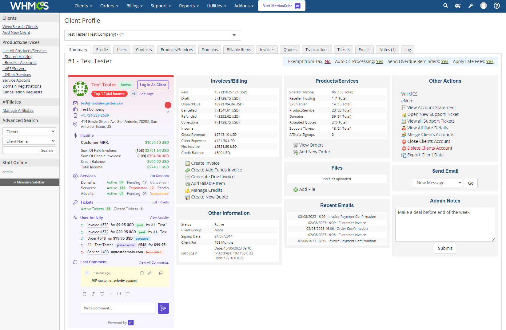 MetricsCube Connector For WHMCS: Module Screenshot 13