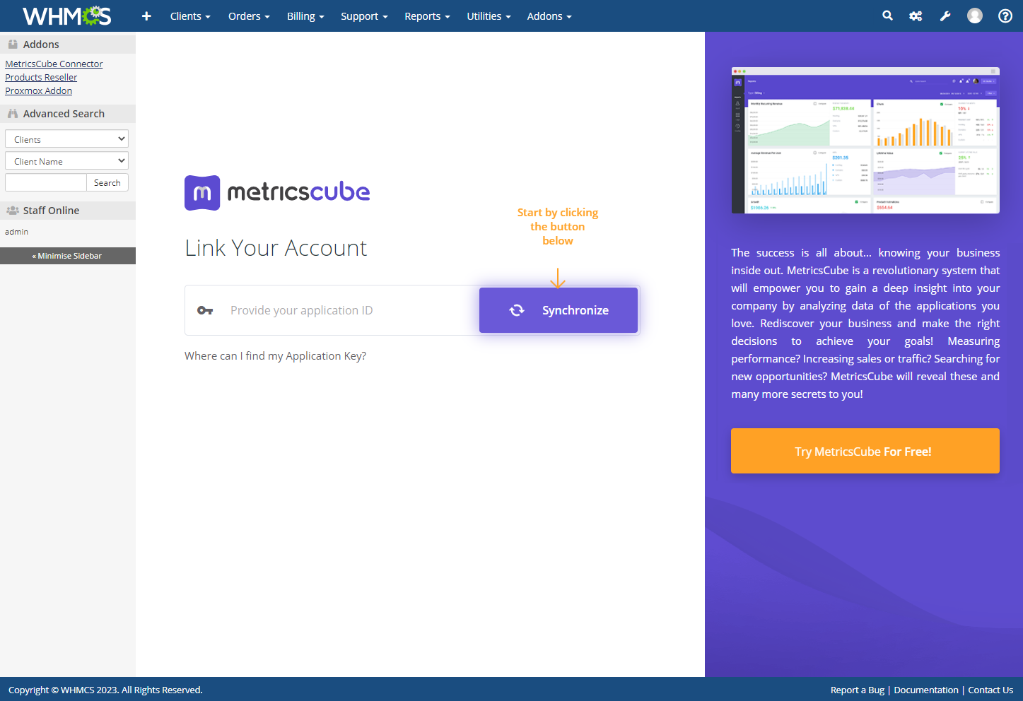 MetricsCube Connector For WHMCS: Module Screenshot 5