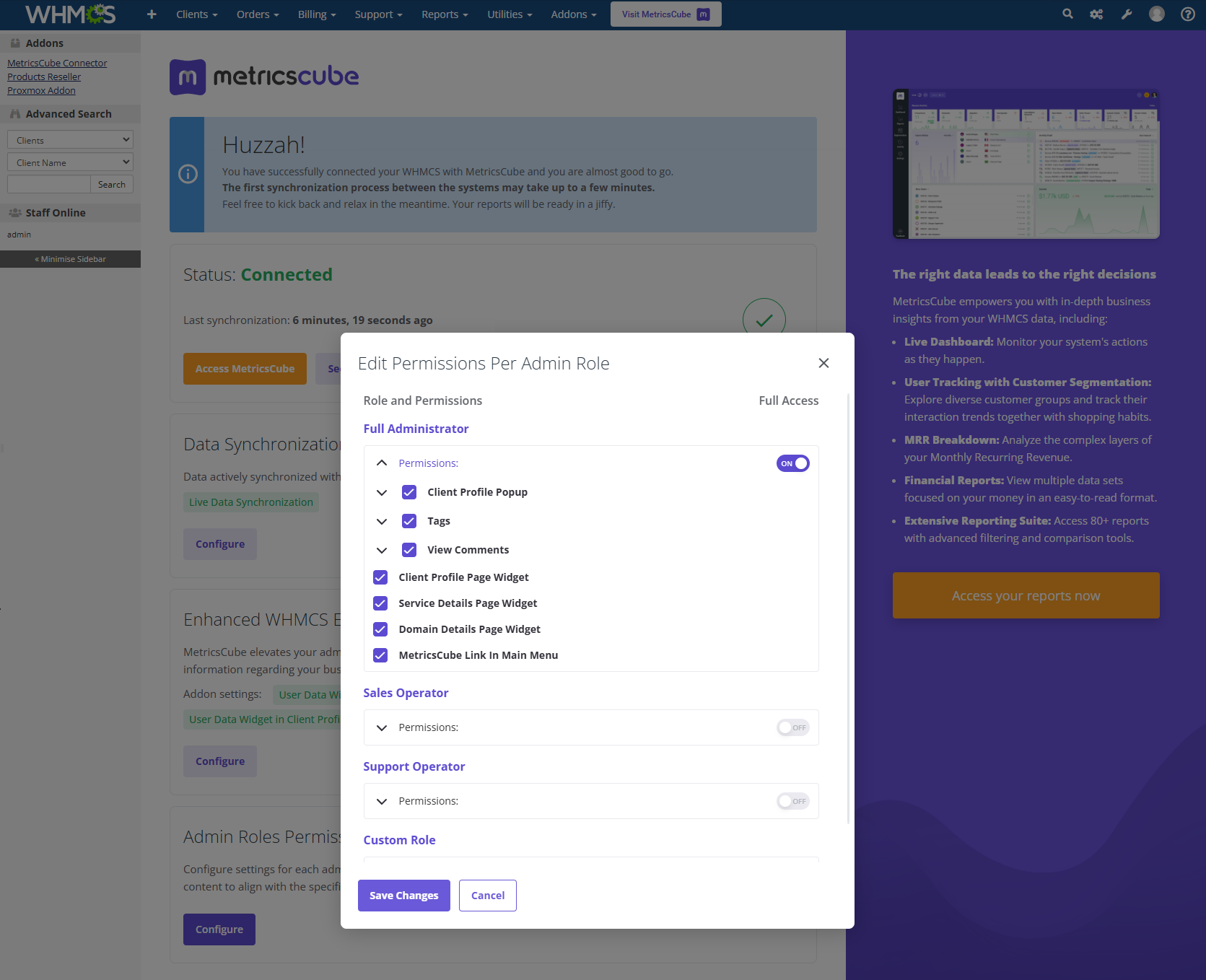 MetricsCube Business Analytics For WHMCS: Module Screenshot 10