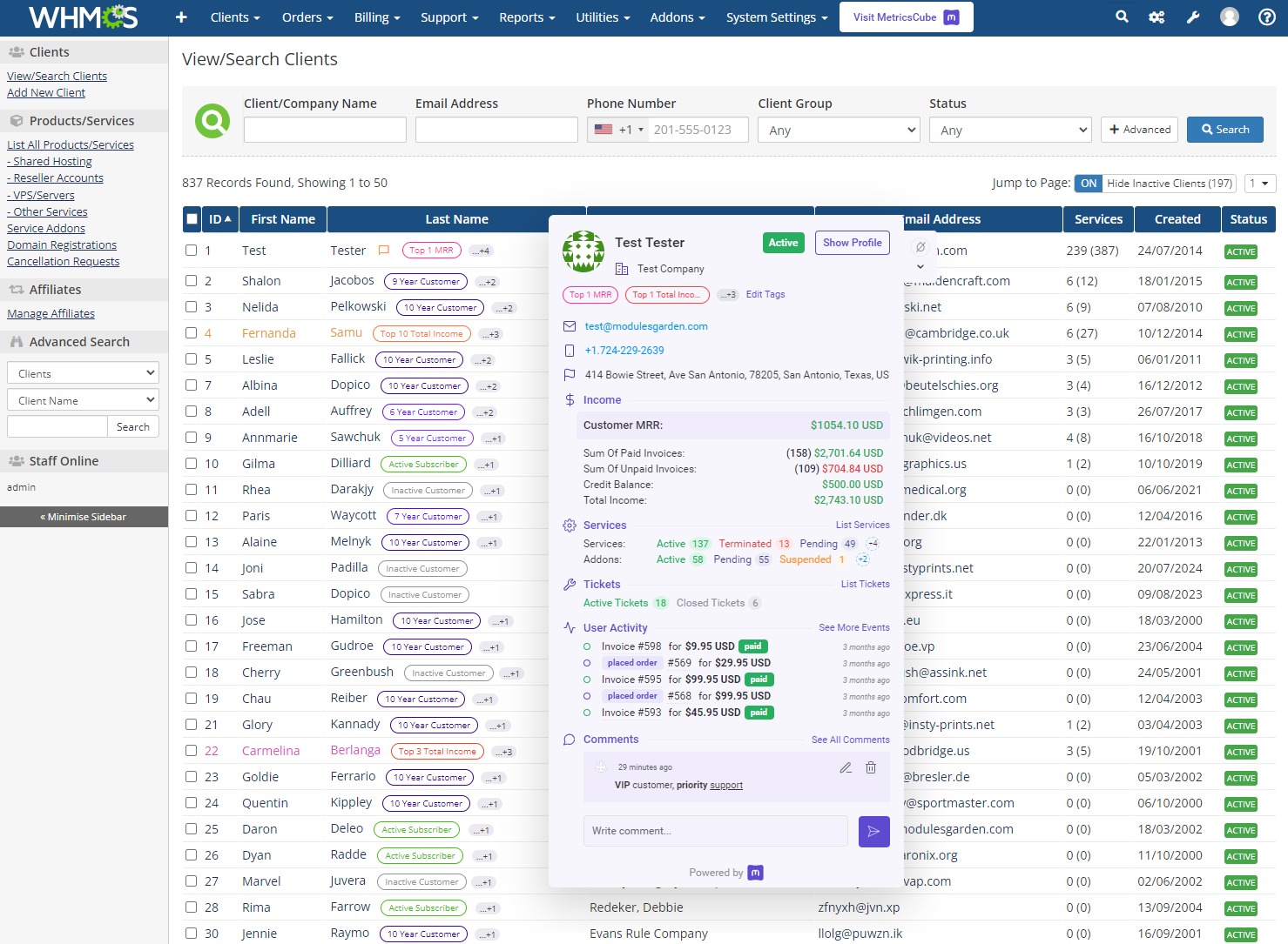 MetricsCube Business Analytics For WHMCS: Module Screenshot 11