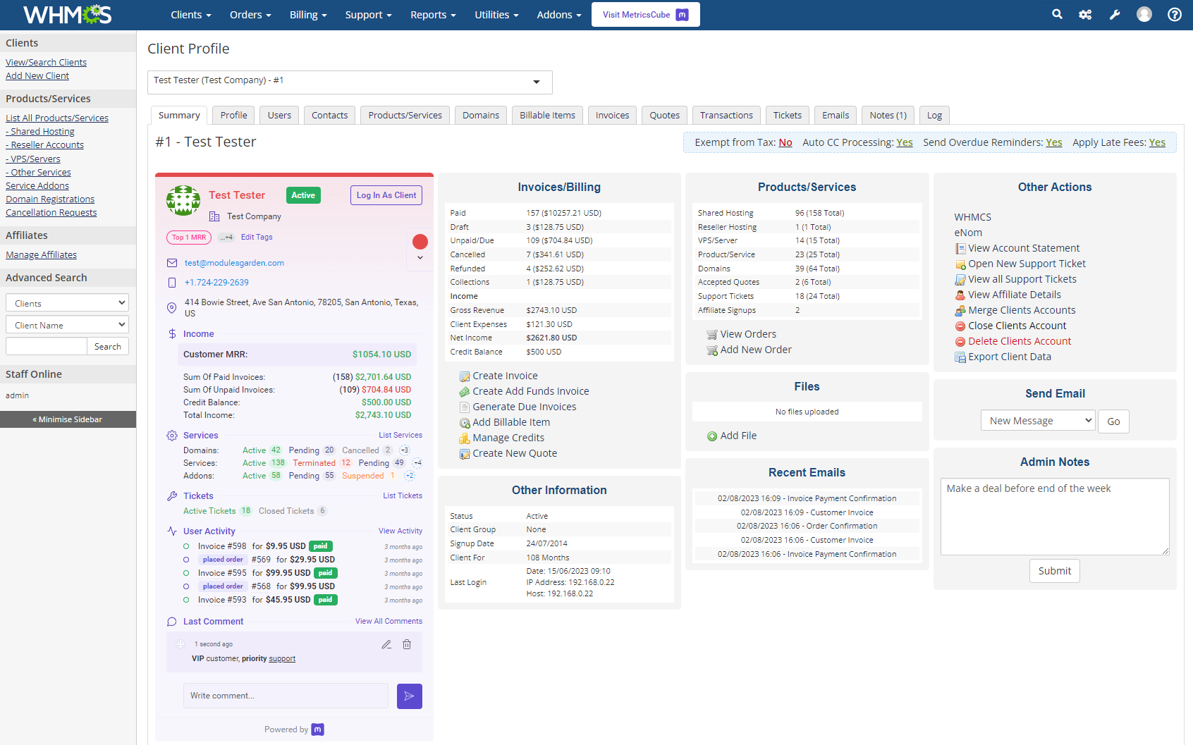 MetricsCube Business Analytics For WHMCS: Module Screenshot 14