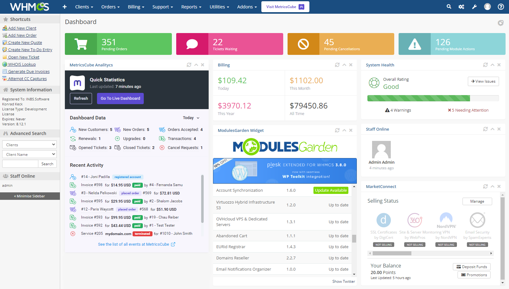 MetricsCube Business Analytics For WHMCS: Module Screenshot 17