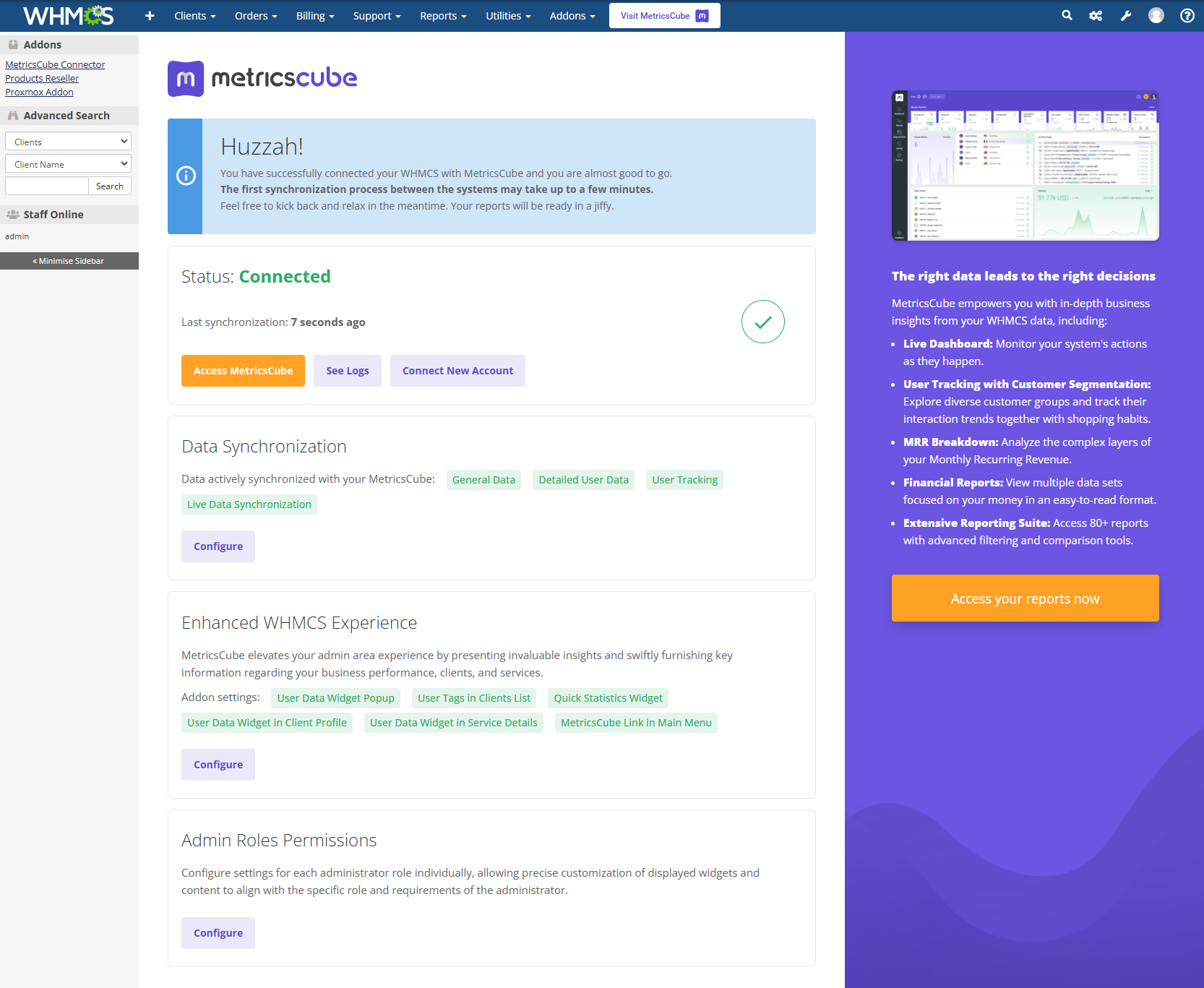 MetricsCube Business Analytics For WHMCS: Module Screenshot 7
