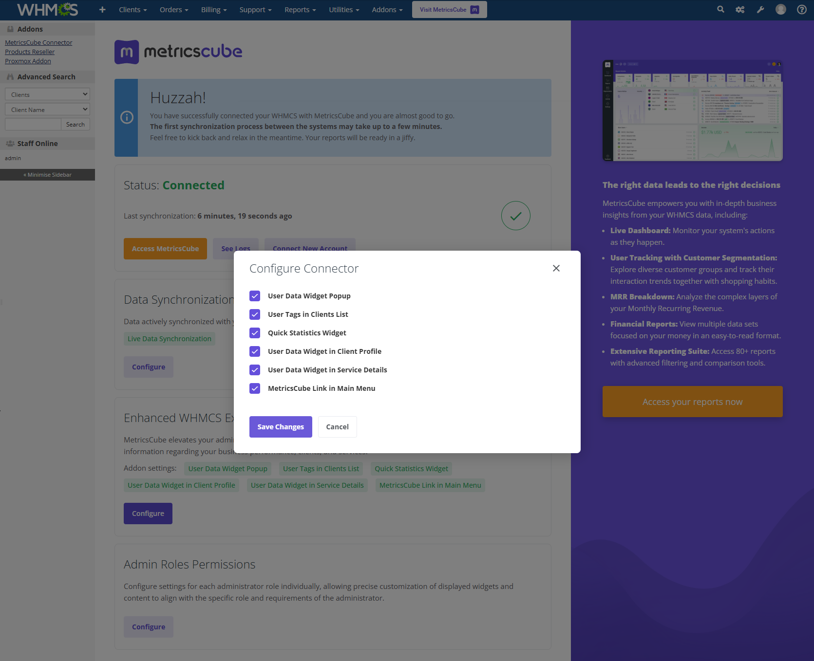 MetricsCube Business Analytics For WHMCS: Module Screenshot 9