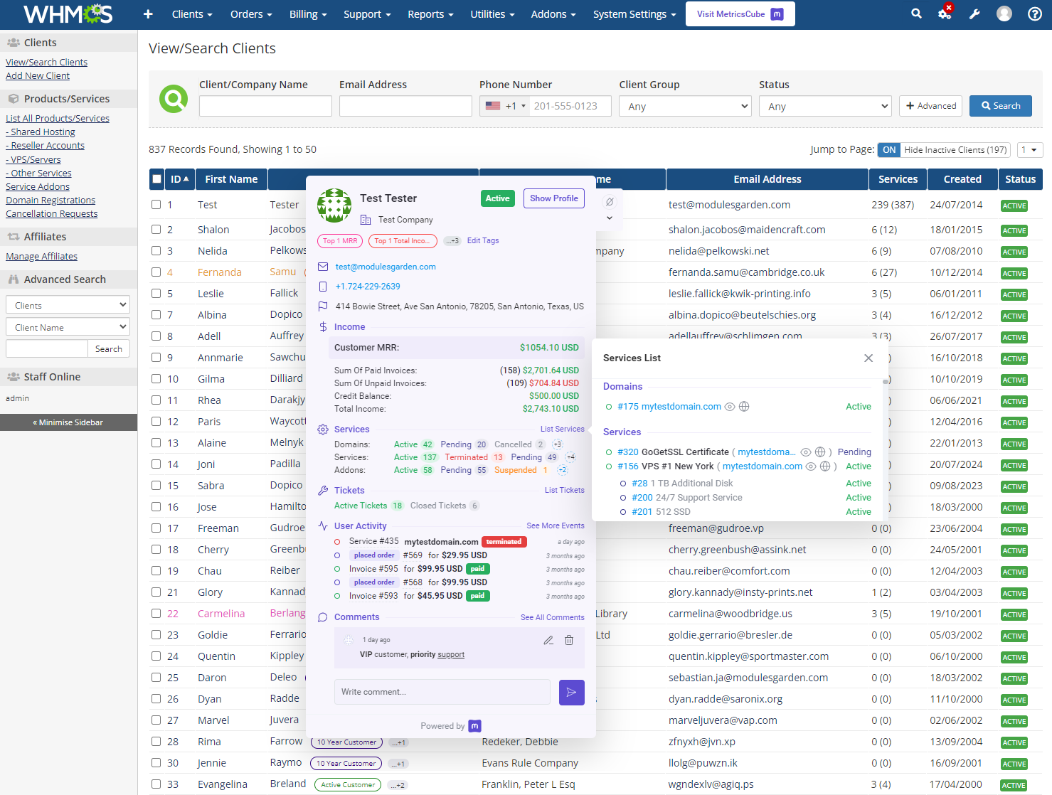 MetricsCube Business Analytics For WHMCS: Module Screenshot 12