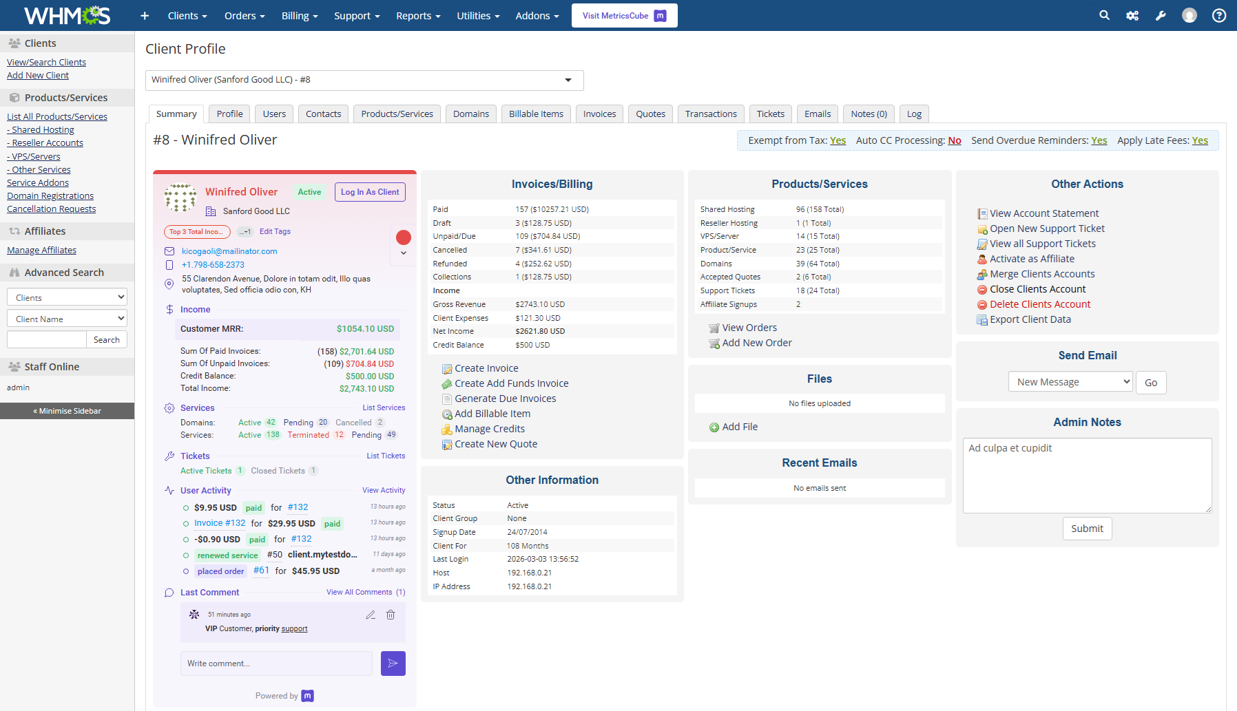 MetricsCube Business Analytics For WHMCS: Module Screenshot 15