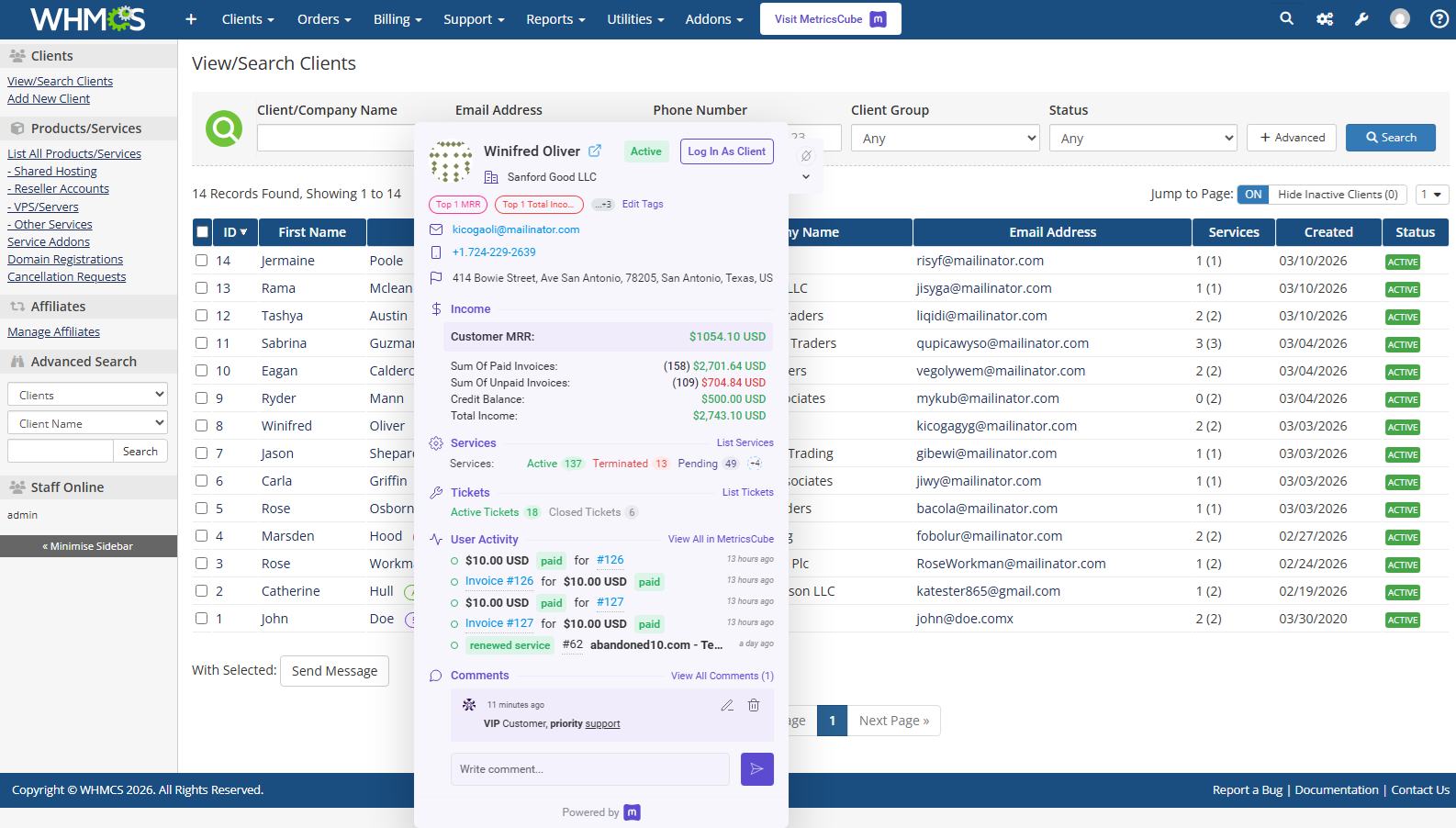 MetricsCube Business Analytics For WHMCS: Module Screenshot 12