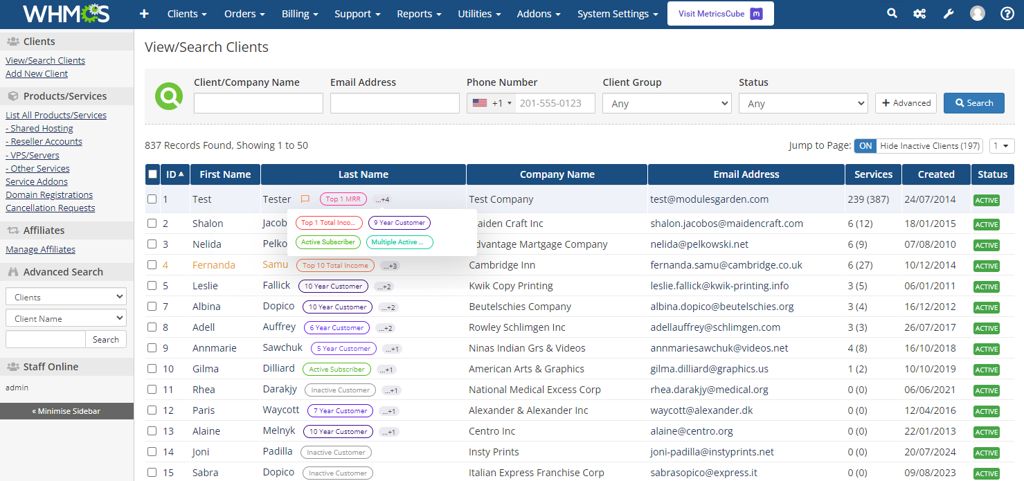 MetricsCube Business Analytics For WHMCS: Module Screenshot 14