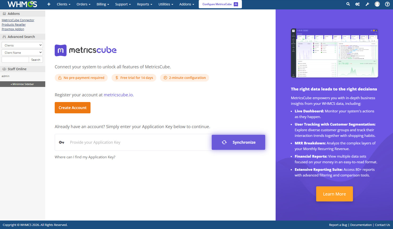 MetricsCube Business Analytics For WHMCS: Module Screenshot 5
